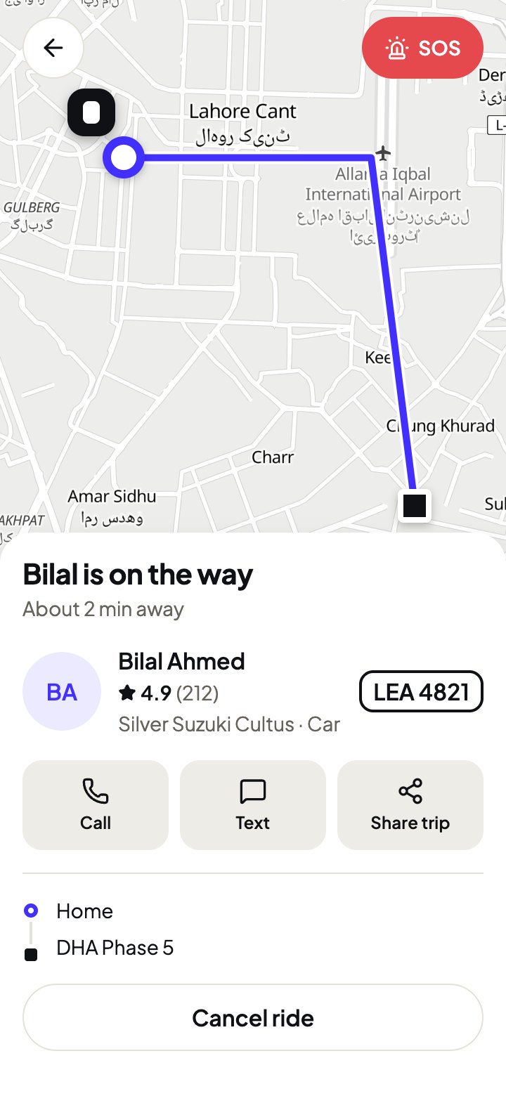 Driver on the way, with the car on the map and SOS at the top